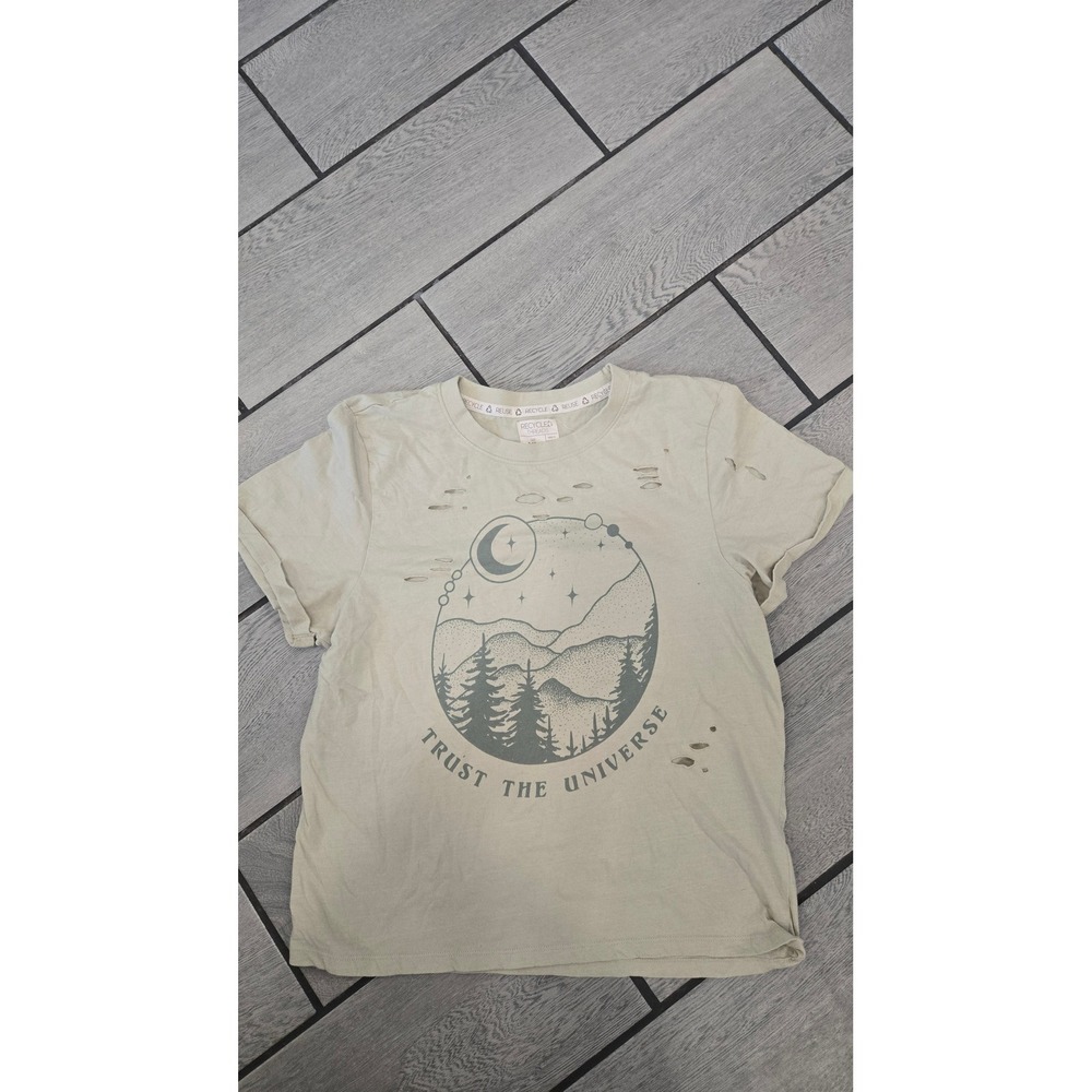 Recycled Threads Trust The Universe Graphic Tee Distressed Beige XL Moon Cactus